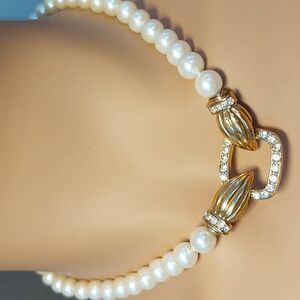 Faux Pearl Goldtone Crystal Clasp 17.5" Necklace